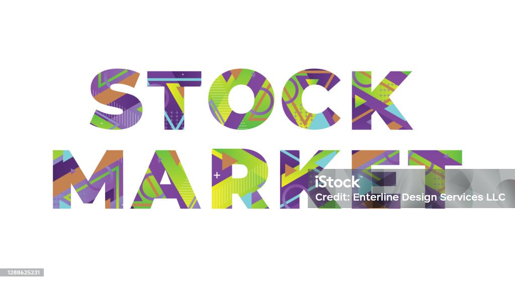 Stock Market Concept Retro Colorful Word Art Illustration - arte vectorial de Ilustración libre de derechos