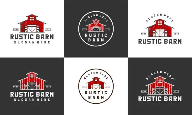 Vector illustration of rustic barn symbol design template with multi style collections