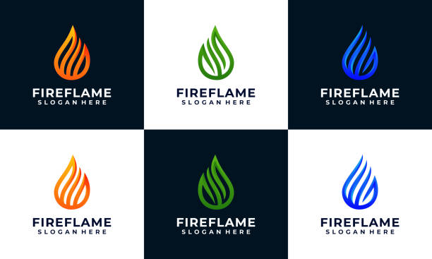 ilustrações de stock, clip art, desenhos animados e ícones de fire and flame symbol design template with multi colors collection - natural gas flame fuel and power generation heat