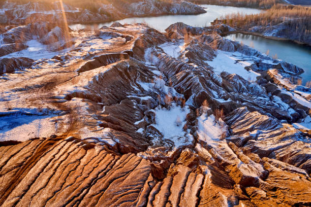 istock areal view sandy hills lakes rivers terrain old sand mines covered with first snow 1288628710