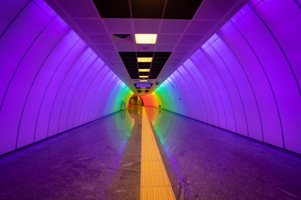 istock Multicolored and Modern Subway Corridor in a Metro Station 1288629315
