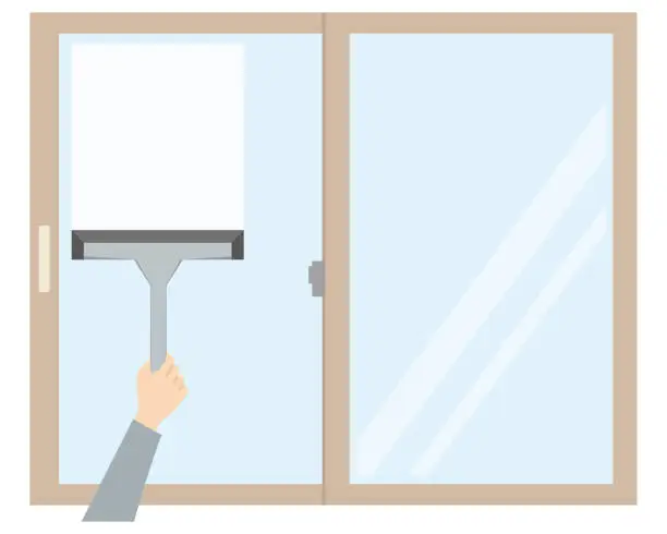 Vector illustration of Illustration of cleaning a window wet with condensation with a wiper or squishy