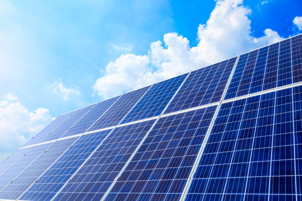 istock Solar power panels and natural landscape in sunny summer,China 1288630849