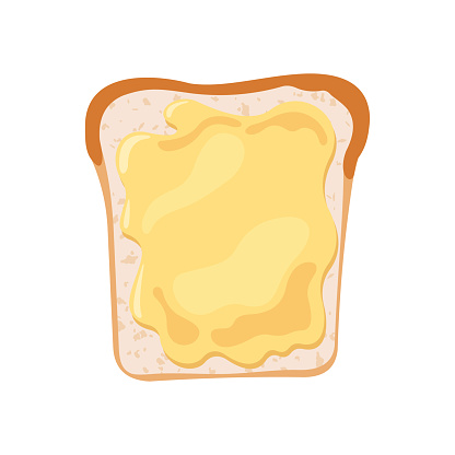 White bread toast icon with butter in flat style isolated on white background. Vector illustration.