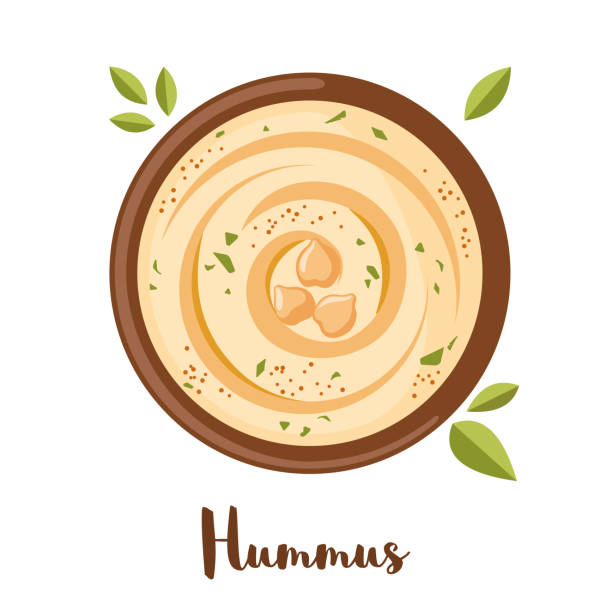 illustrazioni stock, clip art, cartoni animati e icone di tendenza di icona hummus di ceci vettoriali in stile piatto isolata su bianco. - hummus