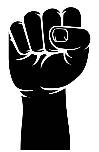 Fist Propaganda Protest Revolution Hand Sign A stylised hand in a fist raised up in protest or revolution propaganda style sign fist human hand punching power stock illustrations