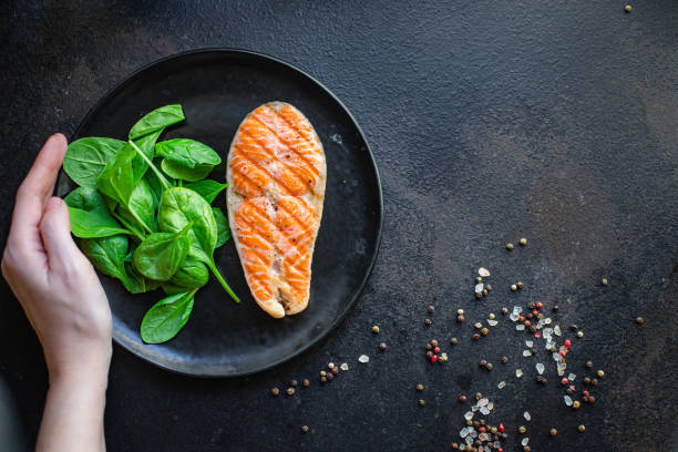 istock grilled salmon fish bbq grill barbecue seafood omega 3 second course snack ready to eat on the table healthy meal snack ingredient top view copy space for text food background rustic diet pescetarian 1288639457
