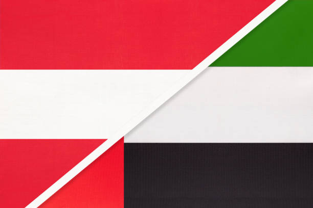 istock Austria and United Arab Emirates or UAE, symbol of national flags from textile. 1288640355