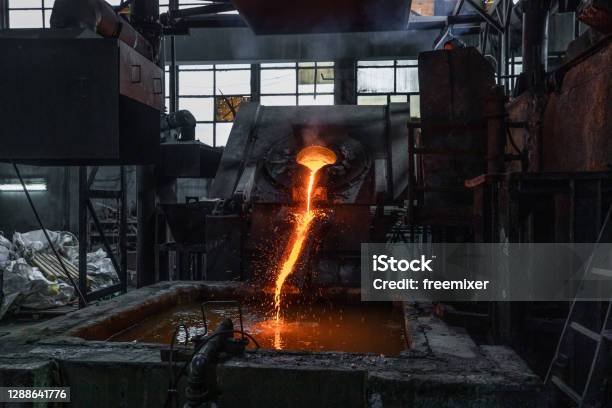 Industrial Copper Casting In Factory Stock Photo - Download Image Now - Copper, Factory, Metal