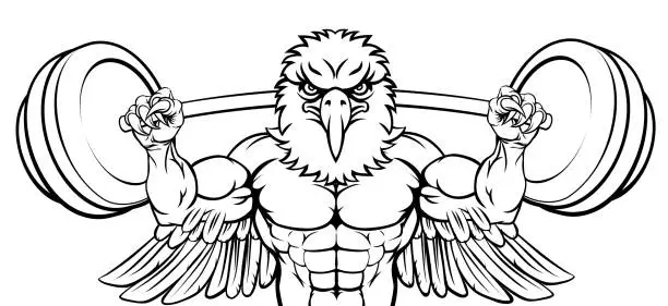 Vector illustration of Eagle Mascot Weight Lifting Barbell Body Builder