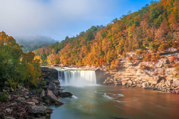 cumberland falls state resort park, kentucky, eua - scenics waterfall autumn rock - fotografias e filmes do acervo