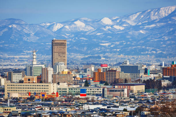 Yamagata, Japan downtown city skyline in winter.