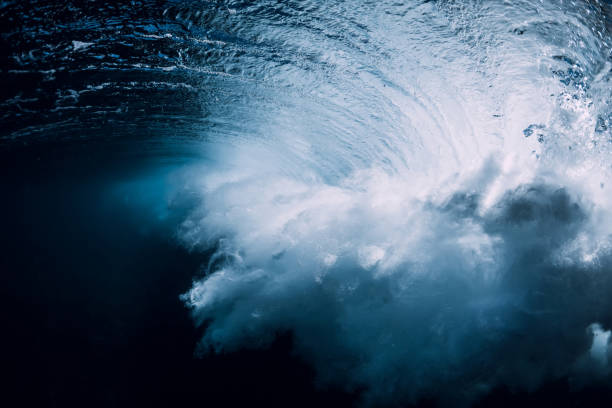 istock Breaking wave with foam and bubbles underwater. Transparent ocean water 1288643645