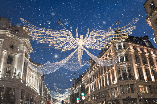 'The Spirit of Christmas' 2020 Regent Street London Christmas lights display at dusk