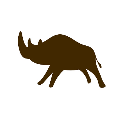 Rhinoceros Cave paintings - ancient hand-painted petroglyphs. Prehistoric animals in a primitive tribal style. Vector illustration.