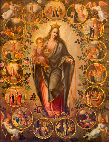 Antwerp - Madonna of rosary. Paint from 19. cent. in side corridor of St. Pauls church (Paulskerk).