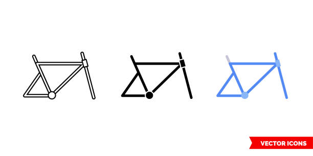 fahrradrahmen-symbol von 3 arten farbe, schwarz und weiß, umriss. isoliertes vektorzeichensymbol - fahrradrahmen stock-grafiken, -clipart, -cartoons und -symbole