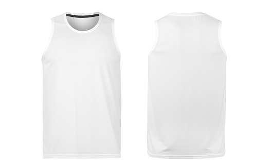 White tank top mockup front and back view isolated on white background with clipping path.