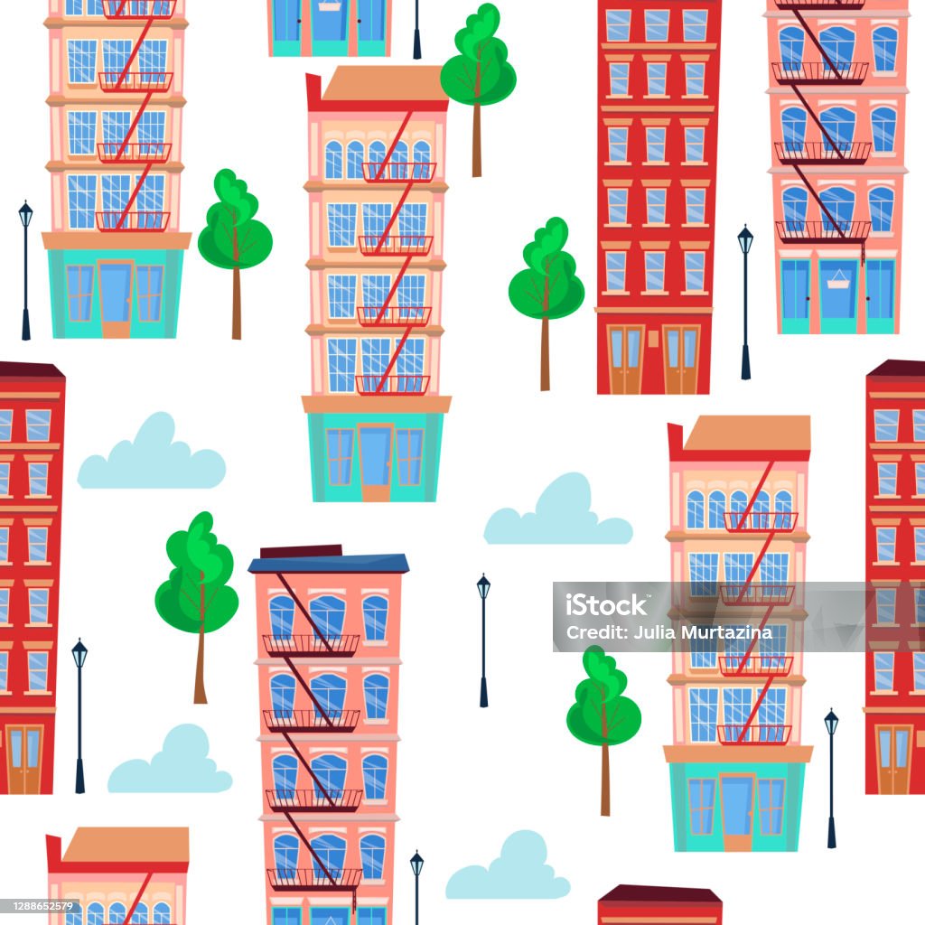Building Pattern Animation Multistorey Building Pattern Flat Cartoon Style Vector Illustration ...