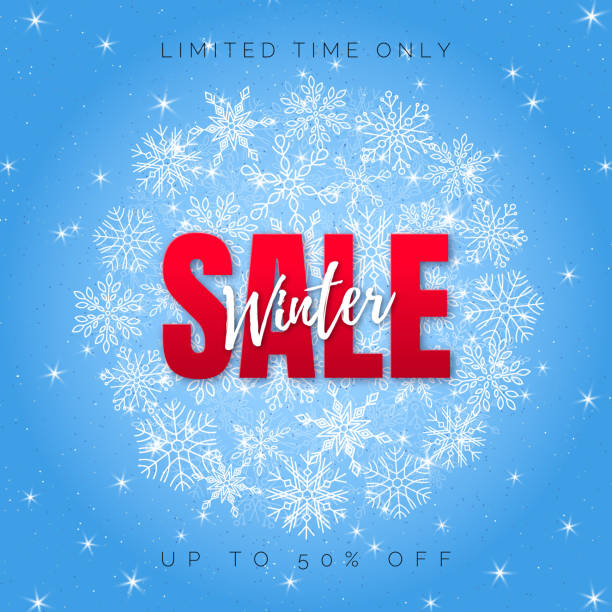 istock Blue winter sale poster with white snowflakes 1288653899