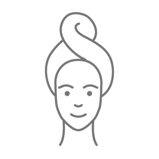illustrations, cliparts, dessins animés et icônes de icône de soin de peau, peau de beauté, visage de femme - serviette autour du cou