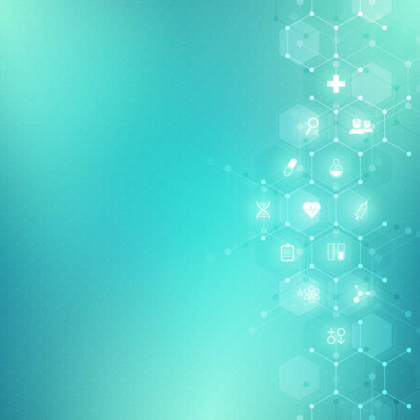 istock Medical background with flat icons and symbols. Template design with concept and idea for healthcare technology, innovation medicine, health, science, and research. 1288656660
