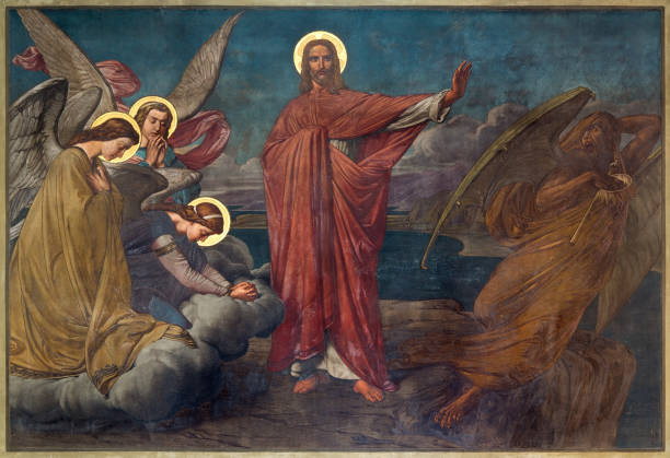 anvers - fresque de la tentation de jésus à joriskerk ou st. george église 19. cent. - satanic photos et images de collection