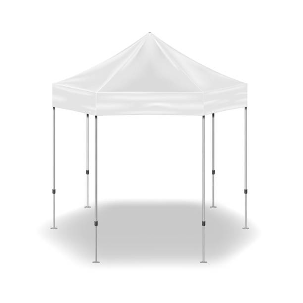 istock Hexagon pop-up canopy tent, vector mock-up. Exhibition outdoor show pavilion, mockup. White blank event marquee, template for design 1288657614