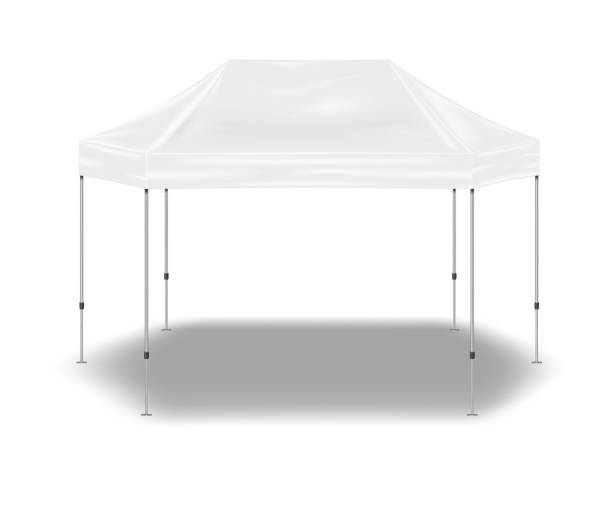 istock Hexagon pop-up canopy tent, vector mockup. Exhibition outdoor show pavilion, mock-up. White event marquee, template for design 1288658009