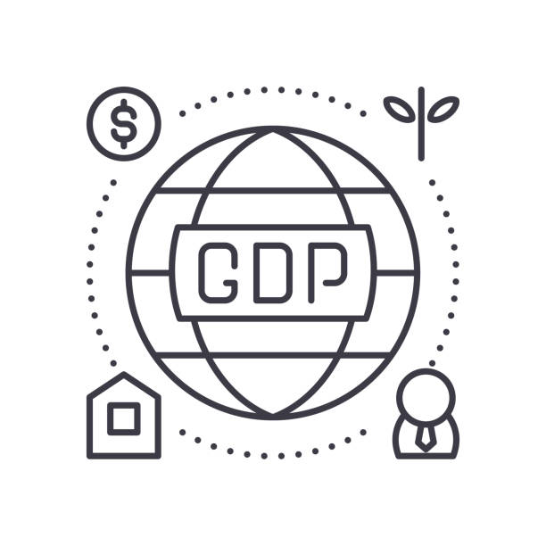 Gross domestic product icon, linear isolated illustration, thin line vector, web design sign, outline concept symbol with editable stroke on white background. Gross domestic product icon, thin line isolated illustration, linear vector web design sign, outline concept symbol with editable stroke on white background. gdp stock illustrations
