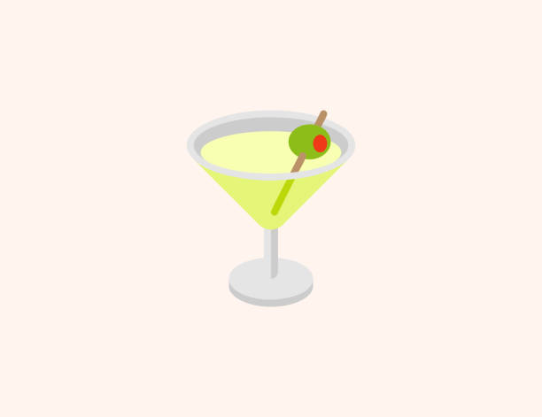 마티니 유리 벡터 아이콘. 고립 된 칵테일 마티니 알코올 음료 유리 플랫 컬러 기호 - 벡터 - cocktail martini olive vodka stock illustrations