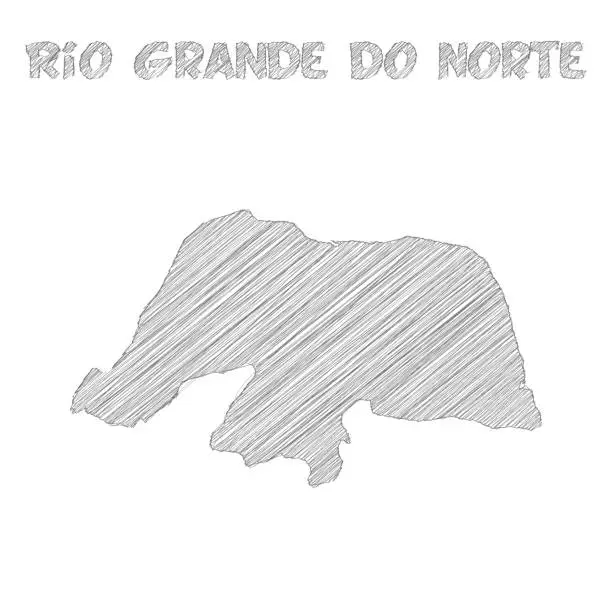 Vector illustration of Rio Grande do Norte map hand drawn on white background