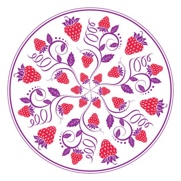 mandala z kwiatami i truskawkami - strawberry vine stock illustrations