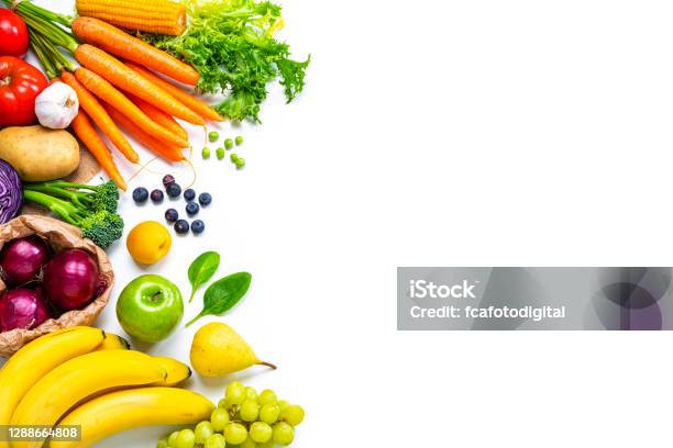 Fresh Fruits And Vegetables Frame On White Background Copy Space Stock Photo - Download Image Now
