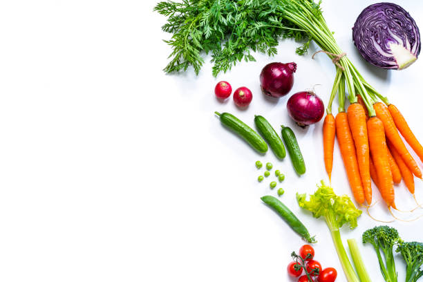 fresh vegetables frame on white background. copy space - vegetable isolated food radish imagens e fotografias de stock