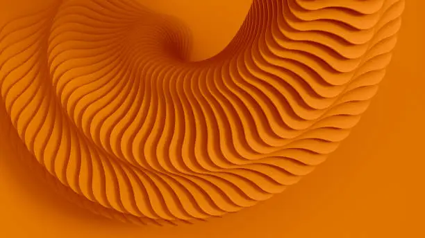 Photo of Orange abstract three-dimensional texture of the plurality of circular treads a twisting spiral. 3D illustration