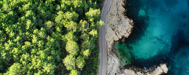 美しい自然の空中写真 - car winding road highway autumn ストックフォトと画像