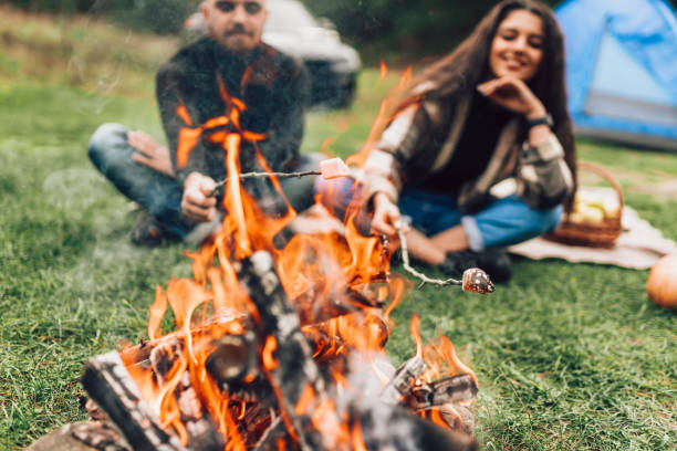 istock Beautiful couple roasting marshmallows over the campfire 1288678707