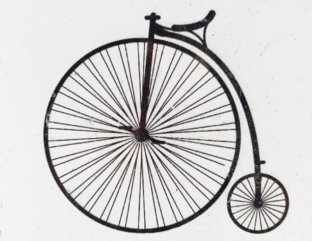 Antique bicycle Icon. Classic bicycle line art on white background with copy space stock photo