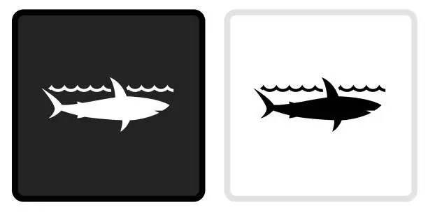 Vector illustration of Shark Icon on  Black Button with White Rollover