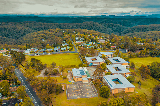 Aerial view of Springwood High School in The Blue Mountains in regional New South Wales in Australia
