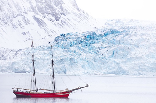 our home for a week of sailing cruise around Spitsbergen / Svalbard early spring with winter landscapes
