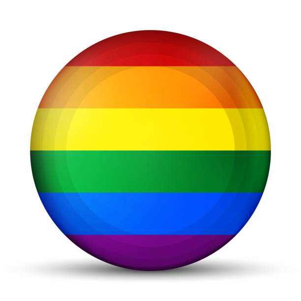 glas-lichtkugel mit flagge von lgbt. runde kugel, vorlagensymbol. glänzende realistische kugel, 3d abstrakte vektor-illustration. liebe gewinnt. lgbt-logo-symbol-aufkleber in regenbogenfarben. gay stolz sammlung. - lesbian gay pride sphere gay pride flag stock-grafiken, -clipart, -cartoons und -symbole