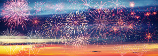 istock Abstract colored firework on dark sky. Celebration and anniversary concept 1288686438