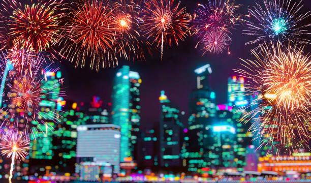 istock Abstract colored firework on dark sky. Celebration and anniversary concept 1288686952