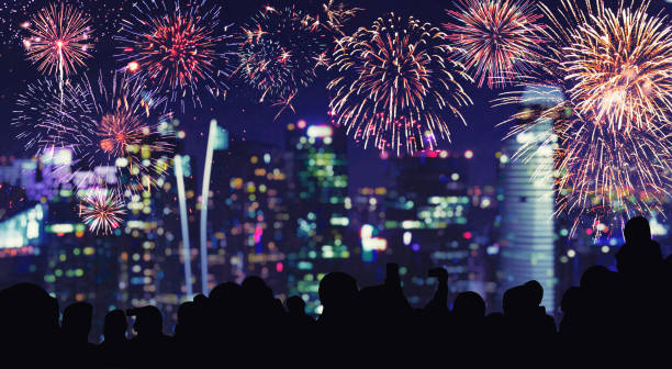 istock Abstract colored firework on dark sky. Celebration and anniversary concept 1288687000