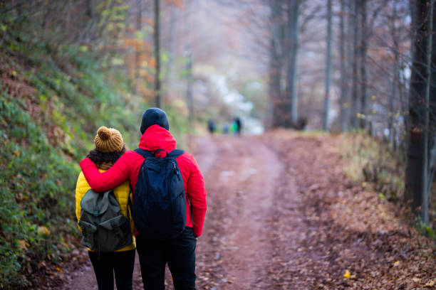 istock Girlfriend and boyfriend walking trough the forest 1288694371