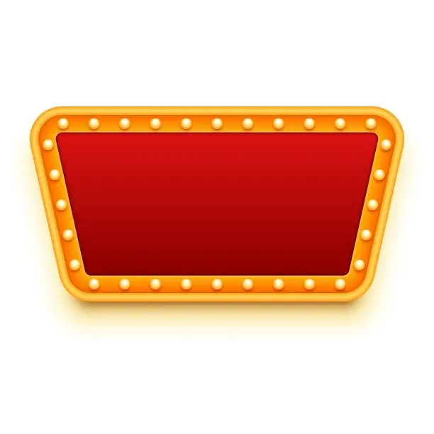 Vector illustration of Red and gold sign. Frame with light bulbs.