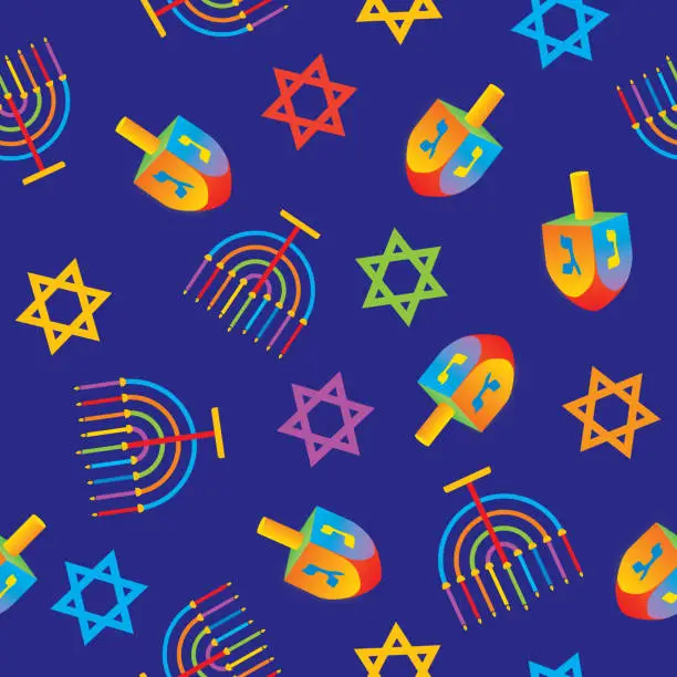 Vector illustration of Hanukkah Symbols Seamless Pattern