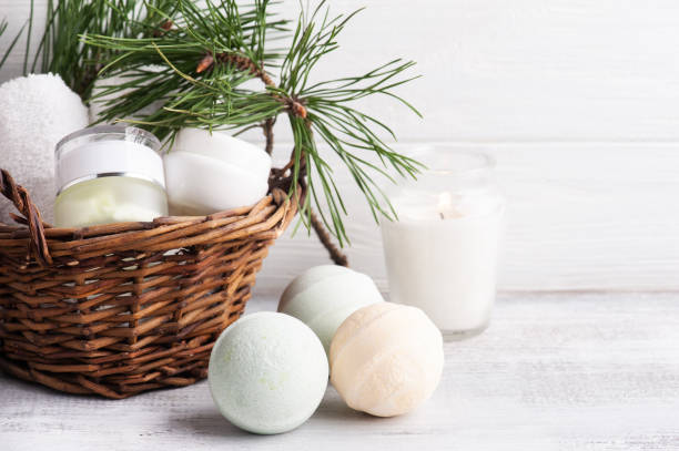 istock Beauty product in basket in Christmas SPA composition 1288705681